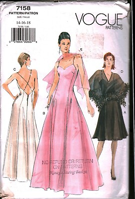 #ad 7158 Vintage Vogue Sewing Pattern Misses 1990s Formal Evening Gown Dress Cape 18