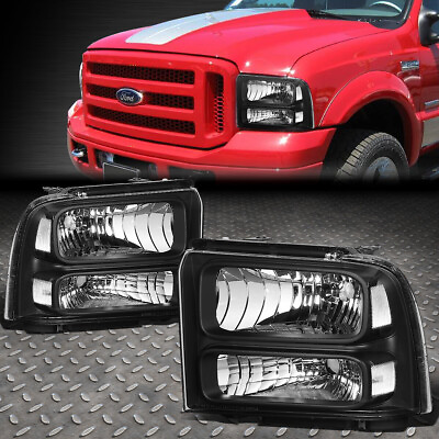 #ad FOR 05 07 FORD F250 F350 SUPER DUTY BLACK HOUSING CLEAR CORNER HEADLIGHT LAMPS