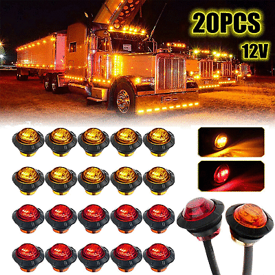 #ad 20X 3 4quot; 12V Marker LIGHTS LED Bullet Amber Red Truck Trailer RV Round Side Lamp