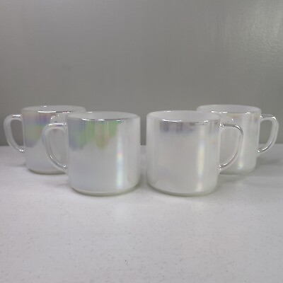 #ad #ad Vtg Federal Iridescent Opal Moon glow 6 Piece Set 4 Mugs and Cream amp; Sugar Set