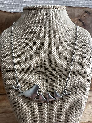 #ad #ad Silver Tone Family of Birds on a Branch Necklace 20quot;