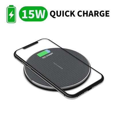 #ad 15W Wireless Phone Charger Pad Quick Fast Charge Dock For Samsung iPhone Android