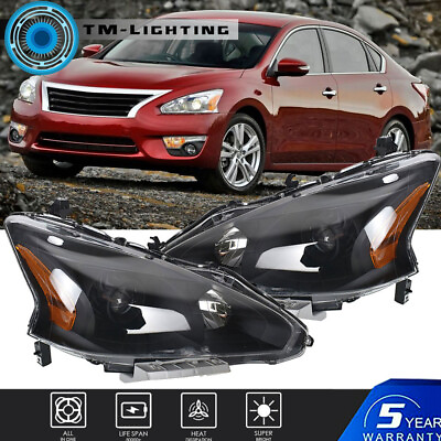 #ad For 2013 2014 2015 Nissan Altima Projector Headlight Black Pair Left amp; Right