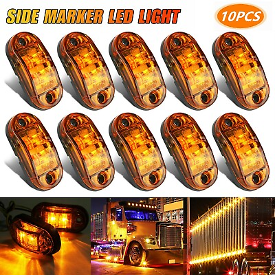 #ad 10x Amber 2 LED Oval Side Marker Lights Truck Trailer Clearance Light Waterproof