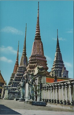 #ad One Corner Of Wat. Po Bangkok Thailand Building Chrome Vintage Post Card