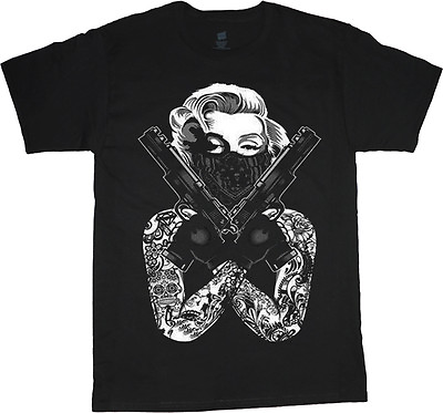 #ad Marilyn Monroe gangster tee shirt guns tattoo gangsta tshirt men#x27;s size black