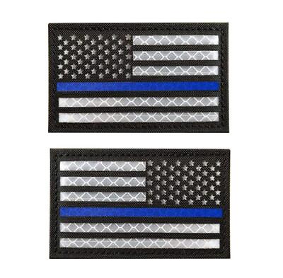 #ad IR US AMERICAN FLAG REVERSE BLUE LINE POLICE LEFT RIGHT SHOULDER HOOK 2 PATCHES