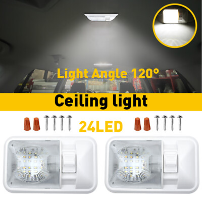 #ad 2PCS 12V White LED RV Ceiling Dome Light Car RV Ceiling Lamp Boat Trailer Camper