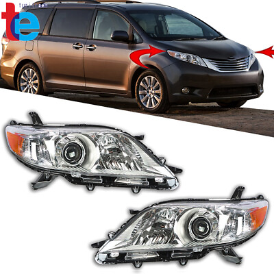 #ad For 2011 2013 Toyota Sienna Headlights Chrome Housing Halogen Clear Right amp; Left