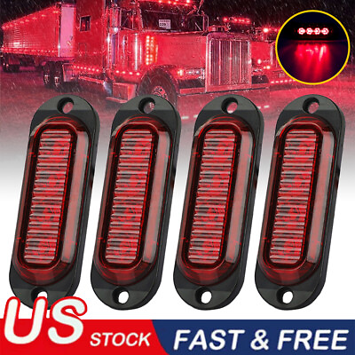 #ad 4x Red 4 LED Side Marker Lights RV Truck Trailer Clearance Light Lamp Waterproof