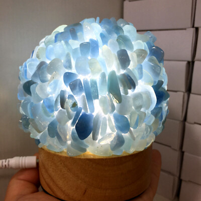 #ad 1PC Natural aquamarine lamp Geode Quartz Cluster power Crystal Specimen Healing
