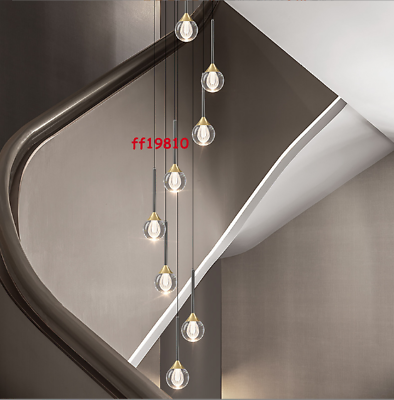 #ad Creative Crystal Drop Chandelier Luxury Villa Stairs Hanging Ball Light Pendant