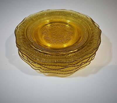 #ad Set of 6 Yellow Depression Glass Patrician Federal Spoke Dinner Plate 6 1 4quot;