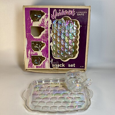 #ad #ad 1950 s Federal Glass Iridescent Snack Set Original Box