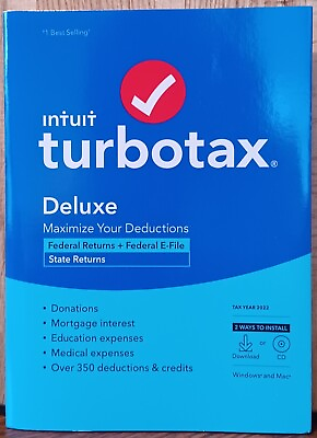 #ad Intuit TurboTax 2022 DELUXE Federal amp; State CD Windows MAC SEALED