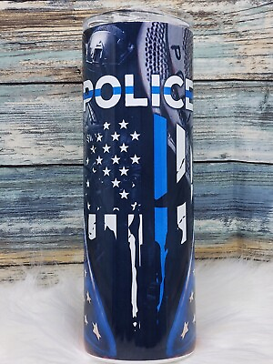 #ad Police American Flag 20oz Skinny Tumbler Drinkware Cup