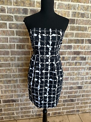 #ad Express Design Studio black and white abstract pattern strapless dress NWT