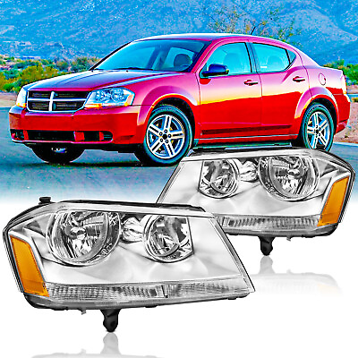 #ad Chrome Amber 2008 2014 Dodge Avenger Headlights Headlamps Replacement LeftRight
