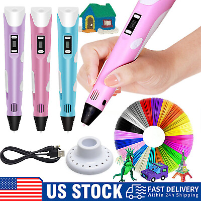 #ad 3D Printing Pen Set 3D Drawing Pen with Led Display 3 Color Filament Kid Gift US