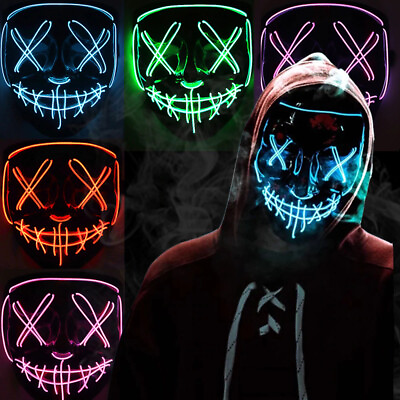 #ad Costume Halloween Face Mask LED Light Up 3 Modes Cosplay Clubbing Party Purge