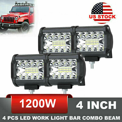 #ad 4PCS 4quot;Inch 12V 1200W LED Work Light Bar Flood Pods Driving Off Road Tractor 4WD