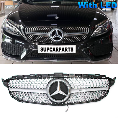 #ad Front Grill Grille W LED For Mercedes Benz W205 C Class C200 C300 2015 2018