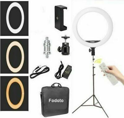 Fodoto 18quot; inch BiColor LED Ring Light Kit with Stand Social Media Beauty Shoot