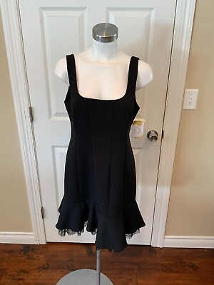 #ad BCBGMaxAzria Black Mini Dress w Polka Dot Tulle Hem Size 10 NWT