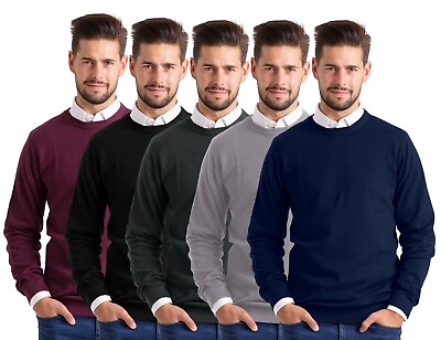 #ad Men#x27;s Round Neck Slim Fit Sweater Pullover Crew Long Sleeve Cotton Jumper