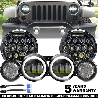 #ad 7quot; LED Headlight Turn Signal Fog Light Combo Kit For Jeep Wrangler 07 17