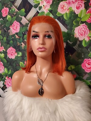 #ad Ginger Orange Human Hair Wig Full Lace Bob Wig 10 Inches.
