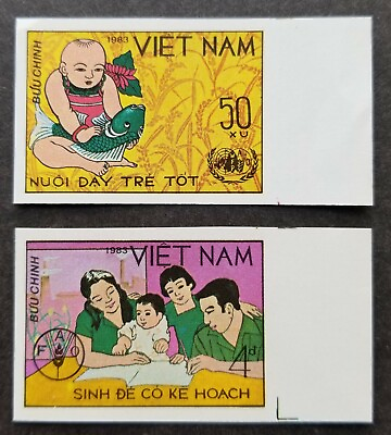 #ad Vietnam World Food Day 1983 Crop Fish Freedom Hunger stamp margin MNH *imperf