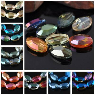 #ad 5pcs 22X13mm Faceted Oval Crystal Glass Loose Spacer Beads Jewelry Findings DIY