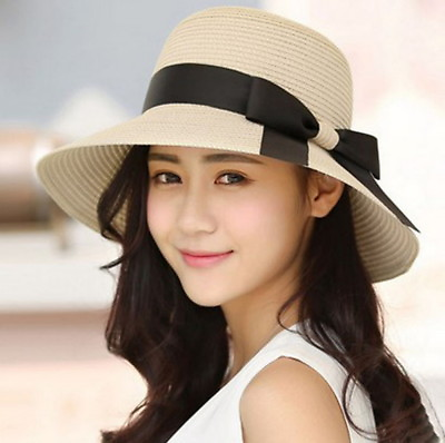 #ad Women Foldable Sun Beach Straw Hats Sunhat Wide Brim Travel Woven Summer Caps US