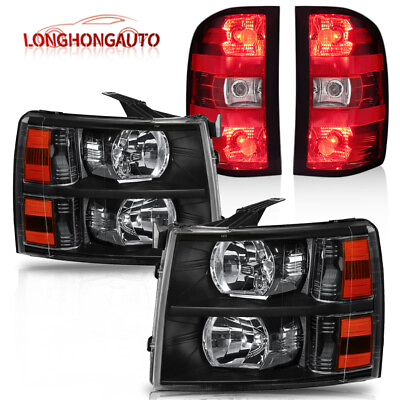 #ad Set 4 Headlights Tail Lights Assembly For 2007 2013 Chevrolet Silverado 1500