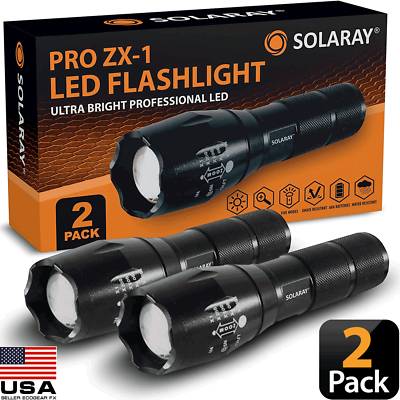#ad Tactical Flashlight 5 Modes LED 18650 Zoom Light Best Gift for Men 2 PACK