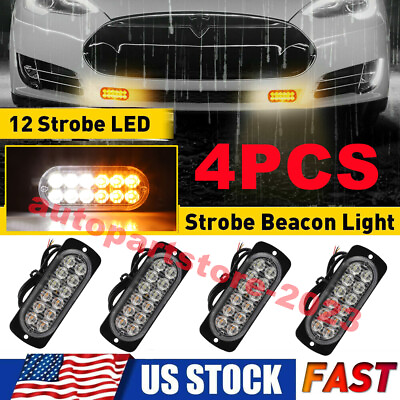 #ad 4pcs 12 LED Surface Mount Flashing Strobe Lights Bar for Truck Car Warning Light