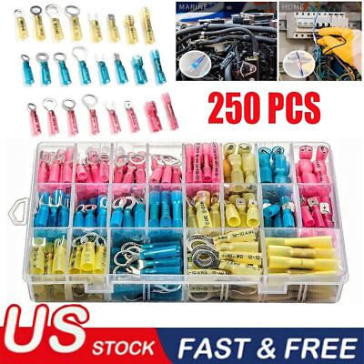 #ad #ad 250x Heat Shrink Wire Connectors Kit Electrical Ring Fork Spade Crimp Terminals