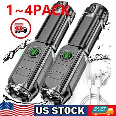 #ad Rechargeable 990000LM LED Flashlight Tactical Police Super Bright Torch Zoomable