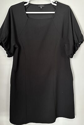 #ad ALFANI Women’s Size XL Black Dress Puff Short Sleeve Pockets Basic A line