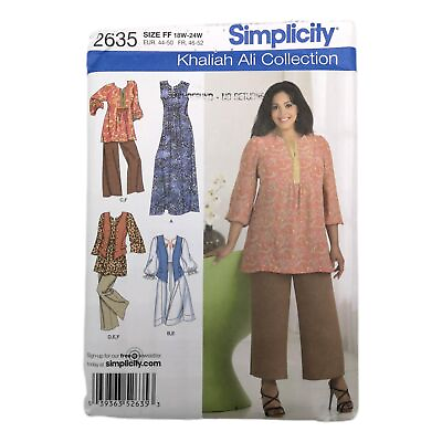 #ad Simplicity 2635 Khaliah Ali Dress Tops Pants 18W to 24W Sew Pattern Uncut
