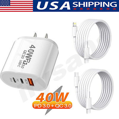 #ad Dual PD 40W Fast Wall Charger Power Adapter For iPhone 15 Pro Max 14Plus Samsung