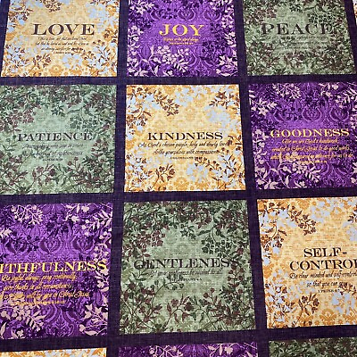 #ad Fruit Of The Spirit Christian Cotton Fabric With Bible Verses Sold By The Panel