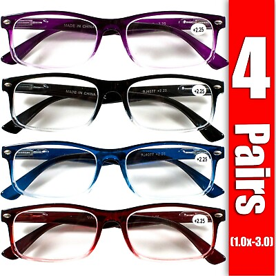 #ad 4 Pair Rectangular Spring Hinge Power Reading Reader Glasses For Mens Womens 1 3