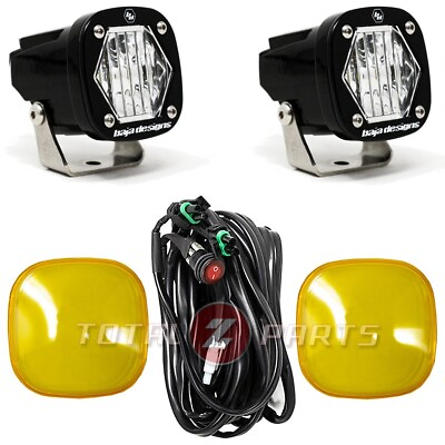 #ad Baja Designs® S1 LED Lights Pair Wide Cornering Amber Rock Guards Wire Harness