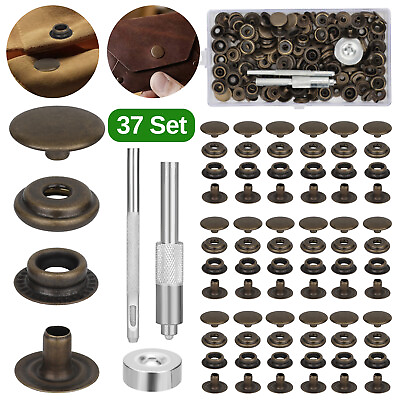 #ad 37 Set 15MM Fastener Snap Press Stud Cap Button Base Tool Kit for Leather Canvas