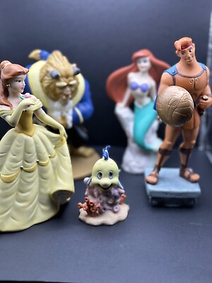 #ad VINTAGE LOT 90s Disney CERAMIC Figurines BELLE BEAST ARIEL HERCULES FLOUNDER