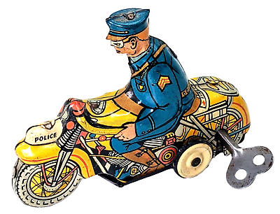 #ad Vintage 1930#x27;s Marx Tricky Police Motorcycle Tin Litho Wind Up Toy