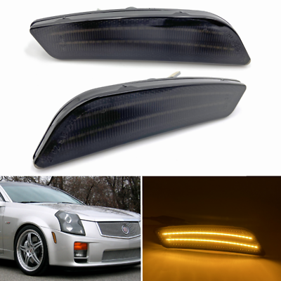 #ad Smoked Lens Front Bumper LED Side Marker Lights For 2003 2007 Cadillac CTS CTS V