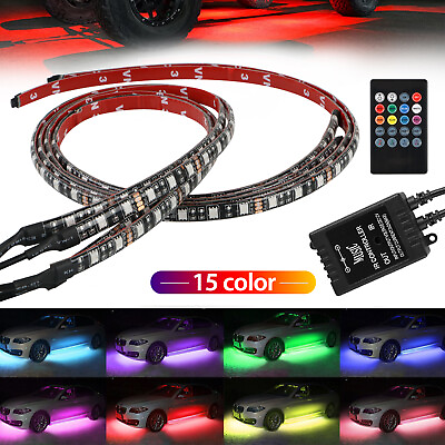 #ad 4X RGB 48 LED Strip Under Car Tube Underglow Underbody System Neon Light Kit
